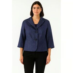AKRIS PUNTO Navy Blue 100% Mulberry Silk Cropped Boxy Jacket, Size 8